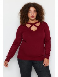 trendyol curve claret red with window/cut out detailed knitwear sweater