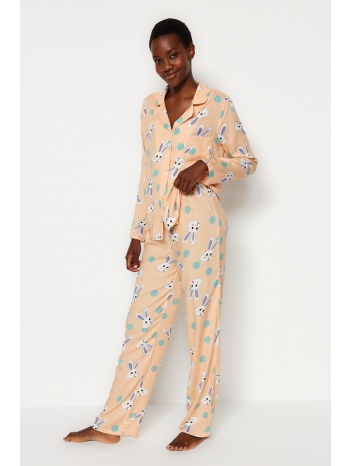 trendyol powder rabbit patterned shirt-pants woven pajamas σε προσφορά
