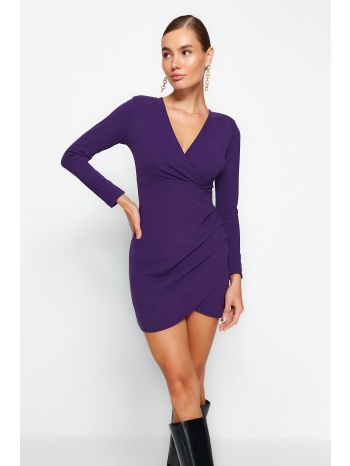 trendyol purple, double breasted, fitted mini knit dress σε προσφορά