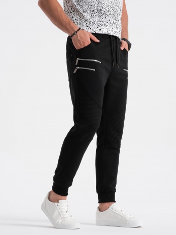 ombre men`s sweatpants with decorative zippers - black
