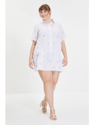 trendyol λευκό πουκάμισο γιακά κεντημένο φόρεμα