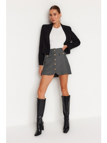 trendyol black button detailed tweed mini knit skirt σε προσφορά