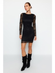 trendyol black lace fitted mini knitted dress