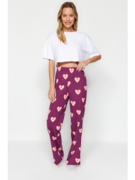 trendyol purple 100% cotton heart pattern knitted pajama bottoms