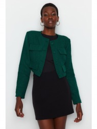 trendyol emerald green tweed crop woven jacket