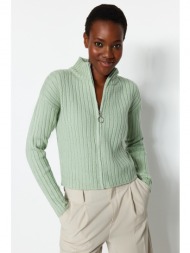 trendyol mint soft textured zippered knitwear cardigan