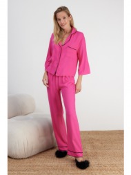 trendyol fuchsia pile shirt-pants woven pajamas set