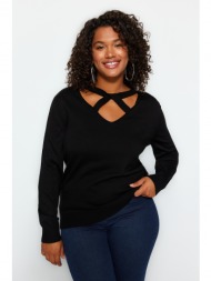 trendyol curve black window/cut out detailed knitwear sweater