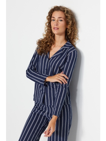 trendyol indigo 100% cotton striped shirt-pants knitted σε προσφορά