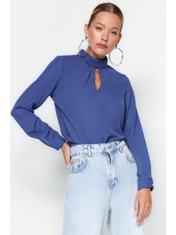 trendyol navy blue high neck woven blouse σε προσφορά