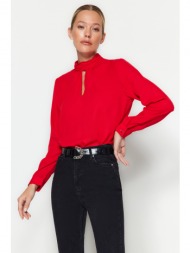 trendyol red woven stand up blouse