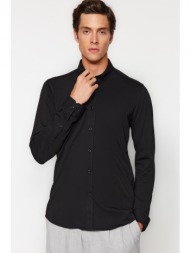 trendyol men`s black slim fit slim fit comfy comfortable flexible buttoned collar basic shirt