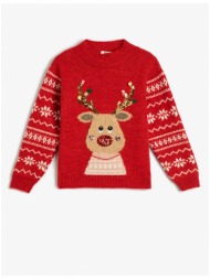 koton christmas sweater deer pattern crew neck sequined detailed