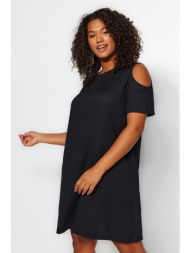 trendyol curve black a-line knitted window/cut out detailed dress