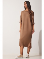 happiness istanbul women`s camel daily viscose knitted dress