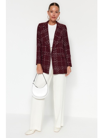 trendyol burgundy oversize woven plaid blazer jacket σε προσφορά