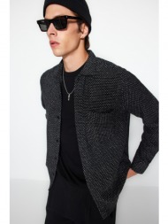 trendyol men`s black regular fit textured shirt collar label detailed shirt jacket