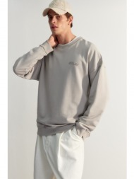 trendyol gray men`s premium oversize sweatshirt with text and embroidery thick cotton