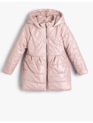koton down jacket with hooded quilted plush lining