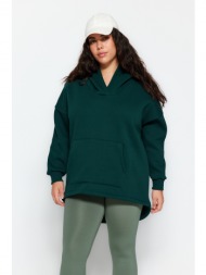 trendyol curve emerald green thick fleece oversize knitted sweatshirt