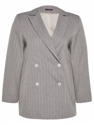 trendyol curve gray striped double closure woven jacket
