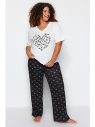 trendyol curve white heart pattern knitted pajamas set