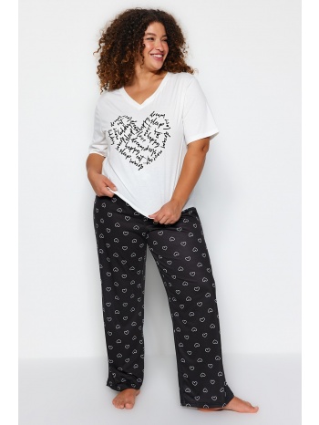 trendyol curve white heart pattern knitted pajamas set σε προσφορά