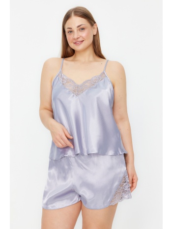 trendyol curve light blue lace detailed satin pajama set σε προσφορά