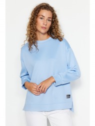 trendyol light blue label detail diver/scuba knitted sweatshirt
