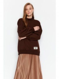 trendyol brown oversize knitted pile sweatshirt