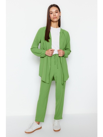 trendyol green hooded zippered cardigan-trousers woven σε προσφορά