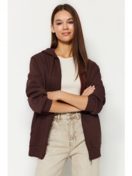 trendyol brown hooded oversize/wide fit hooded thick fleece sweatshirt