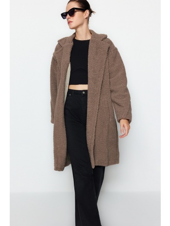 trendyol βιζόν oversize wide-cut μακρύ βελούδινο παλτό σε προσφορά