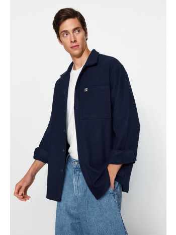 trendyol navy blue men`s overshirt fit shirt collar label σε προσφορά