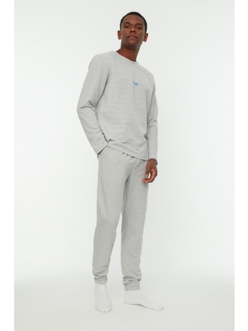 trendyol men`s gray regular fit printed knitted pajamas set σε προσφορά