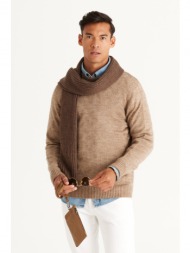ac&co / altınyıldız classics men`s mink standard fit normal cut crew neck jacquard knitwear sweater.