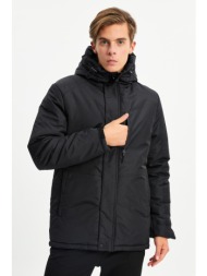 river club ανδρικό μαύρο φλις με κουκούλα νερό και αντιανεμικό αθλητικό χειμωνιάτικο παλτό &; παλτό 