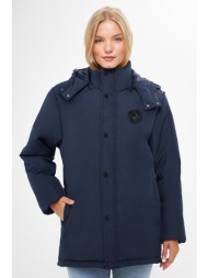 river club women`s navy blue camouflage hooded water and windproof winter coat & parka