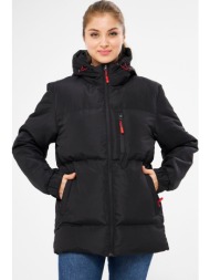 river club women`s black fiber inner water and windproof hooded puffer sports winter coat