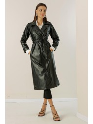 από την saygı belted waist lined faux leather trepant coat with side pockets.