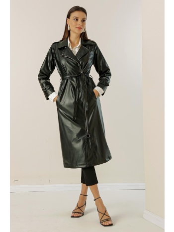 από την saygı belted waist lined faux leather trepant coat σε προσφορά