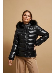 quilted jacket with fur hood