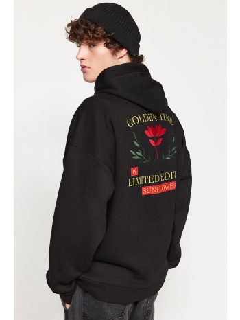 trendyol men`s black oversize/wide cut hooded printed and σε προσφορά