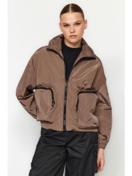 trendyol mink oversize water-repellent coat με φερμουάρ