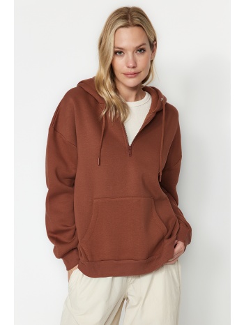 trendyol light brown thick fleece hooded zippered basic σε προσφορά