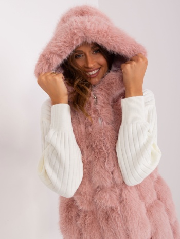 light pink fur vest with hood σε προσφορά