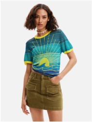 women`s yellow and blue desigual sun knit t-shirt - women