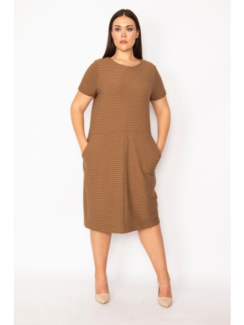 şans women`s plus size milky brown self striped pocket dress σε προσφορά