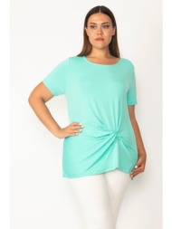 şans women`s plus size green gathered detailed blouse