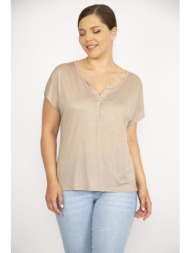 şans women`s large size mink v-neck low sleeve blouse